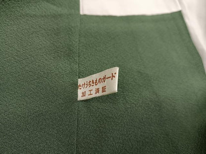 平和屋着物●上質な色無地　本草木染　藍海松茶色　浜ちりめん　反端付き　正絹　逸品　AABK2152ph