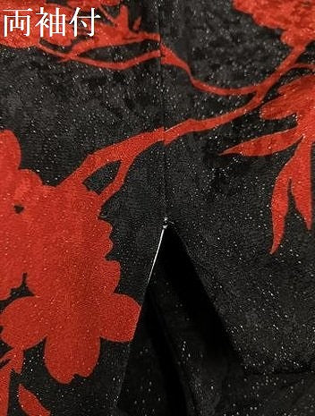 平和屋着物●訪問着　枝花文　黒地　金彩　銀通し地　正絹　逸品　AABK2153ph