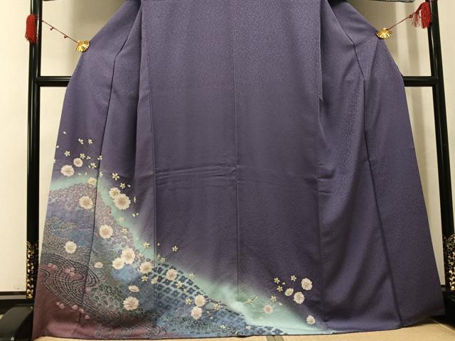 平和屋着物●訪問着　絞り　流水花文　暈し染め　金彩　正絹　逸品　AABK2154ph