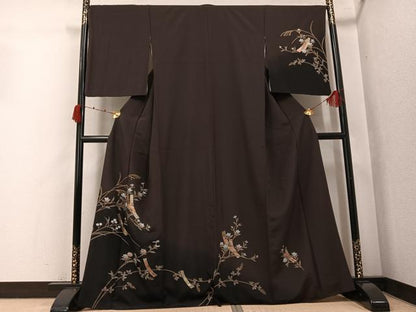 平和屋着物●訪問着　手描き　短冊枝花文　暈し染め　金彩　正絹　逸品　AABK2158ph