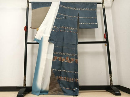 平和屋着物●訪問着　横段吉祥花文　暈し染め　正絹　逸品　AABK2160ph