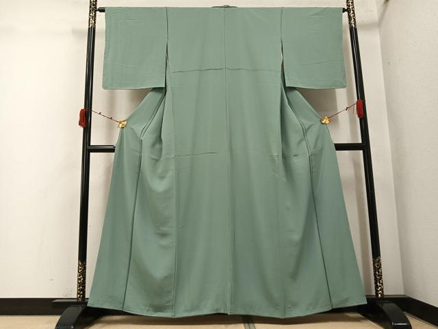 平和屋着物●上質な色無地　山葵色　正絹　逸品　AABK2161ph