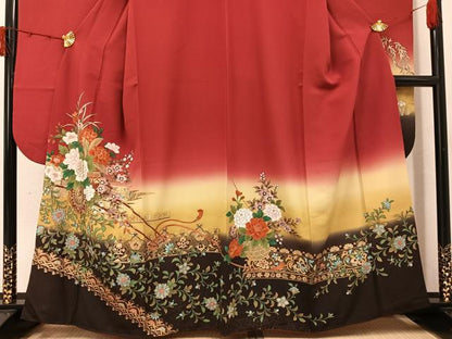 平和屋着物●豪華振袖　駒刺繍　花車文　暈し染め　金彩　正絹　逸品　AABK2162ph