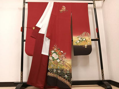 平和屋着物●豪華振袖　駒刺繍　花車文　暈し染め　金彩　正絹　逸品　AABK2162ph