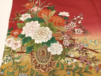 平和屋着物●豪華振袖　駒刺繍　花車文　暈し染め　金彩　正絹　逸品　AABK2162ph