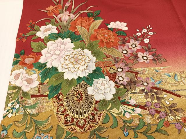 平和屋着物●豪華振袖　駒刺繍　花車文　暈し染め　金彩　正絹　逸品　AABK2162ph