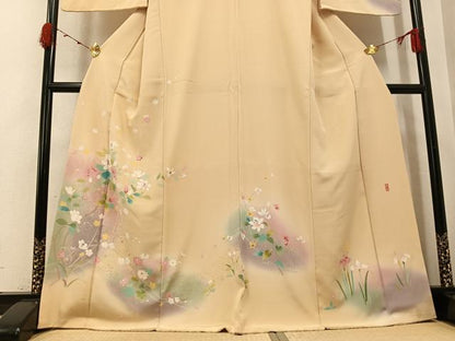 平和屋着物●訪問着　作家物　枝花文　暈し染め　金彩　正絹　逸品　AABK2163ph