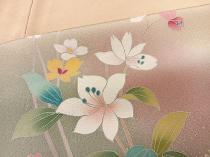 平和屋着物●訪問着　作家物　枝花文　暈し染め　金彩　正絹　逸品　AABK2163ph
