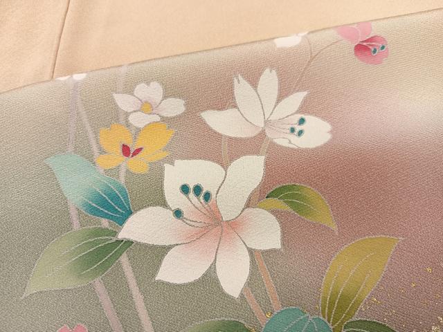平和屋着物●訪問着　作家物　枝花文　暈し染め　金彩　正絹　逸品　AABK2163ph
