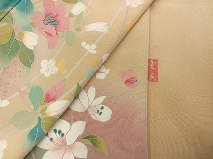 平和屋着物●訪問着　作家物　枝花文　暈し染め　金彩　正絹　逸品　AABK2163ph