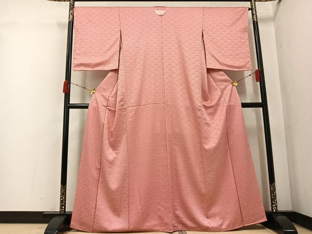 平和屋着物●上質な色無地　青海波地紋　薄紅色　正絹　逸品　未使用　AABK2166ph