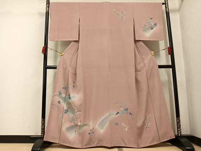 平和屋着物●訪問着　友禅　花鳥葡萄蔦の葉文　暈し染め　正絹　逸品　未使用　AABK2170ph