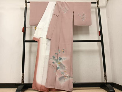 平和屋着物●訪問着　友禅　花鳥葡萄蔦の葉文　暈し染め　正絹　逸品　未使用　AABK2170ph