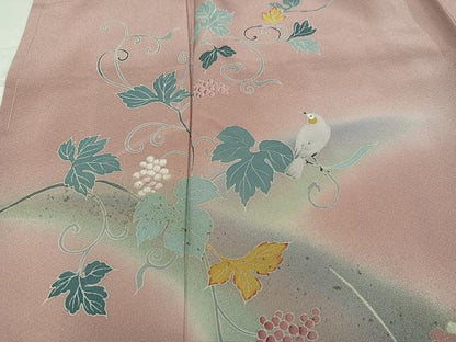 平和屋着物●訪問着　友禅　花鳥葡萄蔦の葉文　暈し染め　正絹　逸品　未使用　AABK2170ph