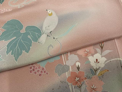 平和屋着物●訪問着　友禅　花鳥葡萄蔦の葉文　暈し染め　正絹　逸品　未使用　AABK2170ph