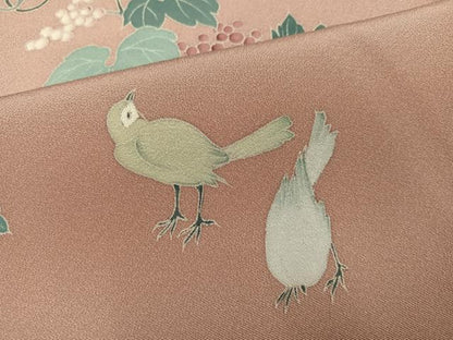 平和屋着物●訪問着　友禅　花鳥葡萄蔦の葉文　暈し染め　正絹　逸品　未使用　AABK2170ph