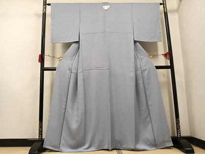 平和屋着物●上質な色無地　花地紋　灰青色　正絹　逸品　未使用　AABK2171ph