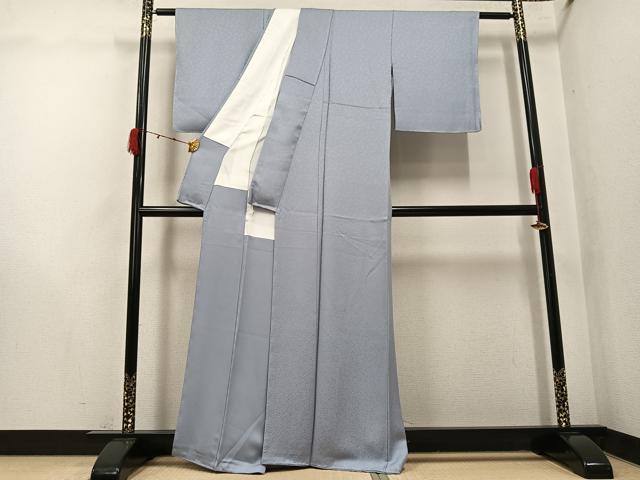 平和屋着物●上質な色無地　花地紋　灰青色　正絹　逸品　未使用　AABK2171ph