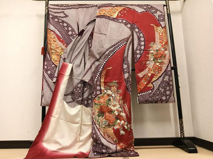 平和屋着物●豪華振袖　絞り　鳳凰花車舞蝶文　金彩　仮絵羽　正絹　逸品　未使用　AABK2173ph