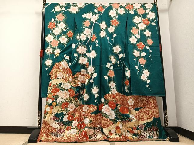 平和屋着物●豪華振袖　駒刺繍　草花文　金彩　仮絵羽　正絹　逸品　未使用　AABK2174ph