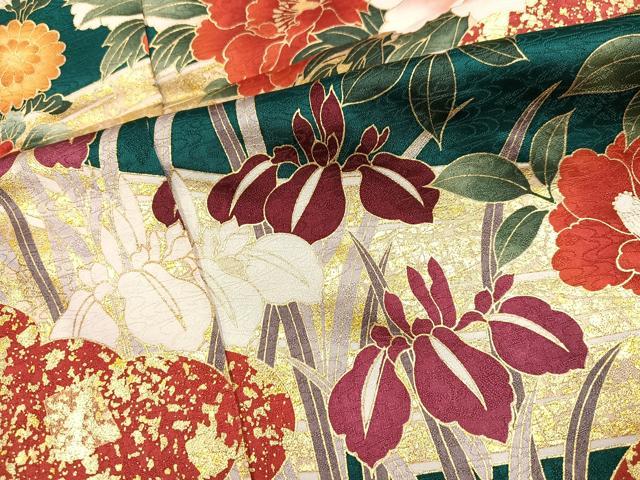 平和屋着物●豪華振袖　駒刺繍　草花文　金彩　仮絵羽　正絹　逸品　未使用　AABK2174ph