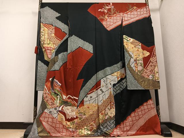 平和屋着物●豪華振袖　絞り　女人花文　金彩　仮絵羽　正絹　逸品　未使用　AABK2177ph