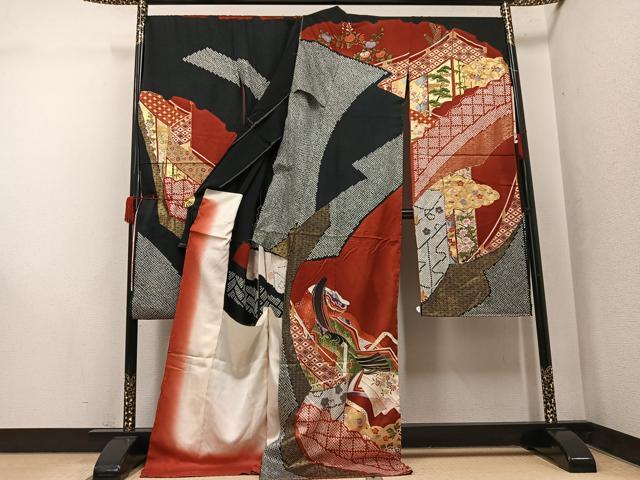 平和屋着物●豪華振袖　絞り　女人花文　金彩　仮絵羽　正絹　逸品　未使用　AABK2177ph