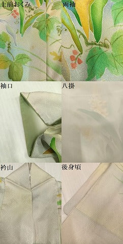 平和屋着物●訪問着　葡萄草花文　暈し染め　金彩　正絹　逸品　AABK2178ph