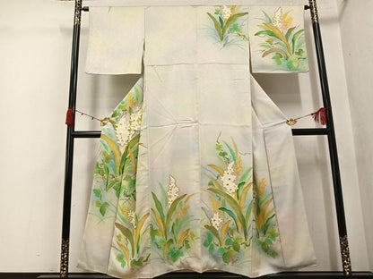 平和屋着物●訪問着　葡萄草花文　暈し染め　金彩　正絹　逸品　AABK2178ph