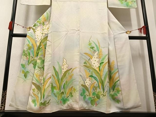 平和屋着物●訪問着　葡萄草花文　暈し染め　金彩　正絹　逸品　AABK2178ph