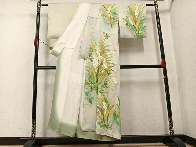 平和屋着物●訪問着　葡萄草花文　暈し染め　金彩　正絹　逸品　AABK2178ph