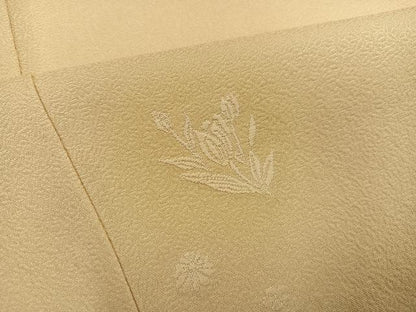 平和屋着物●上質な色無地　草花地紋　蜂蜜色　正絹　逸品　未使用　AABK2180ph