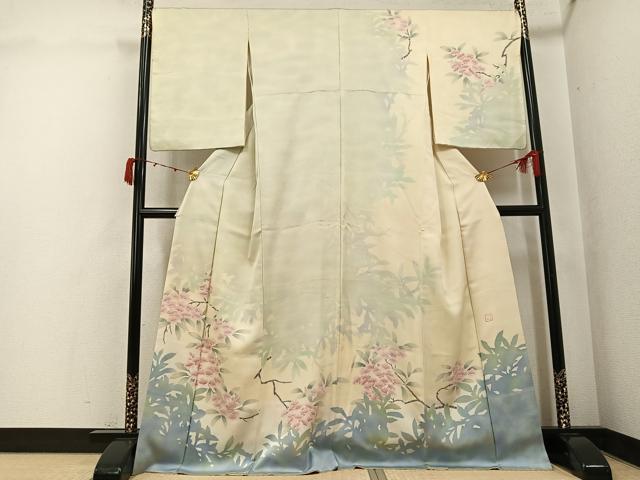 平和屋着物●ろう彩工芸　奥村一心　訪問着　枝花シルエット　暈し染め　正絹　逸品　AABK2181ph