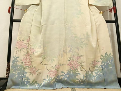 平和屋着物●ろう彩工芸　奥村一心　訪問着　枝花シルエット　暈し染め　正絹　逸品　AABK2181ph