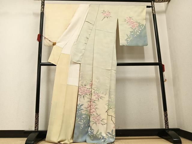 平和屋着物●ろう彩工芸　奥村一心　訪問着　枝花シルエット　暈し染め　正絹　逸品　AABK2181ph