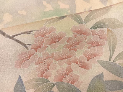 平和屋着物●ろう彩工芸　奥村一心　訪問着　枝花シルエット　暈し染め　正絹　逸品　AABK2181ph