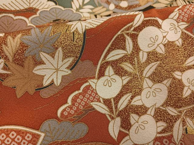 平和屋着物●豪華黒留袖　駒刺繍　地紙草花文　金彩　正絹　逸品　AABK2183ph