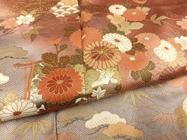 平和屋着物●訪問着　駒刺繍　舞扇草花文　暈し染め　金銀彩　正絹　逸品　AABK2184ph