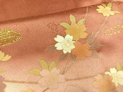 平和屋着物●訪問着　駒刺繍　舞扇草花文　暈し染め　金銀彩　正絹　逸品　AABK2184ph