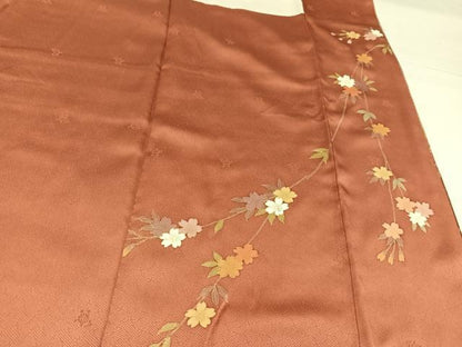 平和屋着物●訪問着　駒刺繍　舞扇草花文　暈し染め　金銀彩　正絹　逸品　AABK2184ph