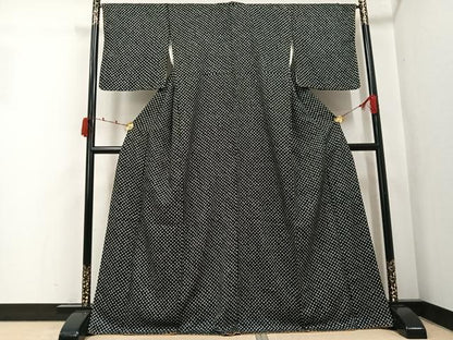 平和屋着物●上質な小紋　総絞り　黒地　正絹　逸品　未使用　AABK2185ph