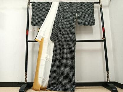 平和屋着物●上質な小紋　総絞り　黒地　正絹　逸品　未使用　AABK2185ph