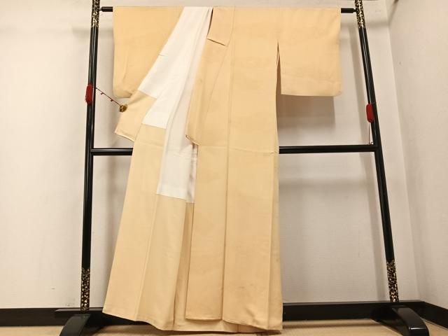 平和屋着物●上質な色無地　風景地紋　蜂蜜色　正絹　逸品　AABK2186ph