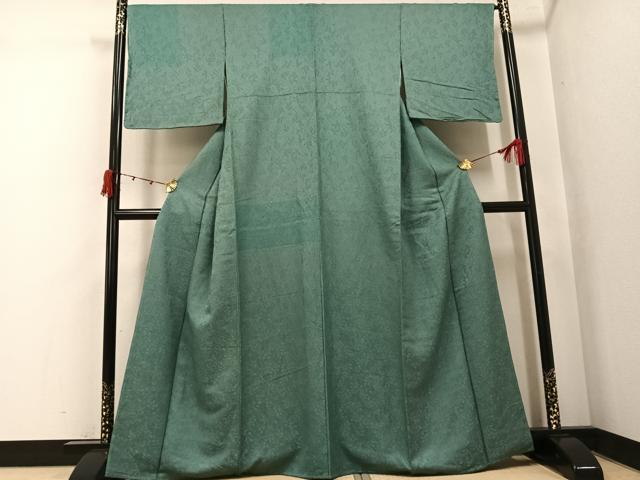 平和屋着物●上質な色無地　南天地紋　薄青色　正絹　逸品　AABK2187ph