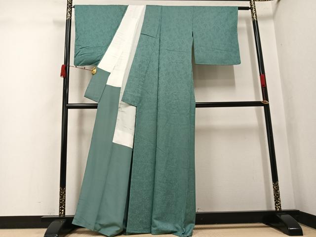 平和屋着物●上質な色無地　南天地紋　薄青色　正絹　逸品　AABK2187ph
