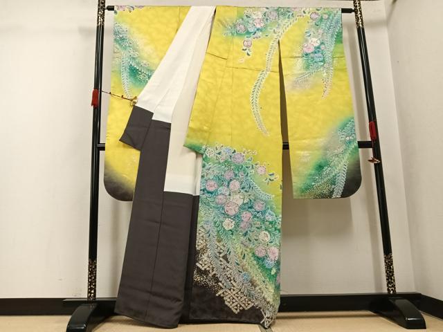 平和屋着物●豪華振袖　絞り　辻が花　暈し染め　金銀彩　金通し地　正絹　逸品　AABK2188ph