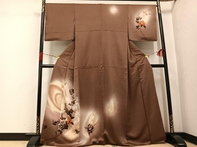 平和屋着物●訪問着　薔薇　蝶　暈し染め　正絹　逸品　AABK2189ph