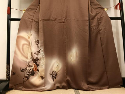 平和屋着物●訪問着　薔薇　蝶　暈し染め　正絹　逸品　AABK2189ph