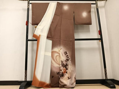 平和屋着物●訪問着　薔薇　蝶　暈し染め　正絹　逸品　AABK2189ph