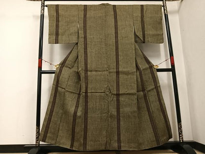 平和屋着物●結城紬　80亀甲　間道　正絹　逸品　AABK2191ph